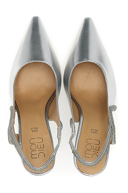 Marina - Décolleté Slingback Argento Punta Sfilata Strass Donna