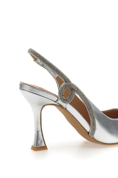 Marina - Décolleté Slingback Argento Punta Sfilata Strass Donna