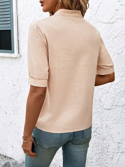 Kostanza - Blusa Donna Ricamata Scollo Manica Corta Chic