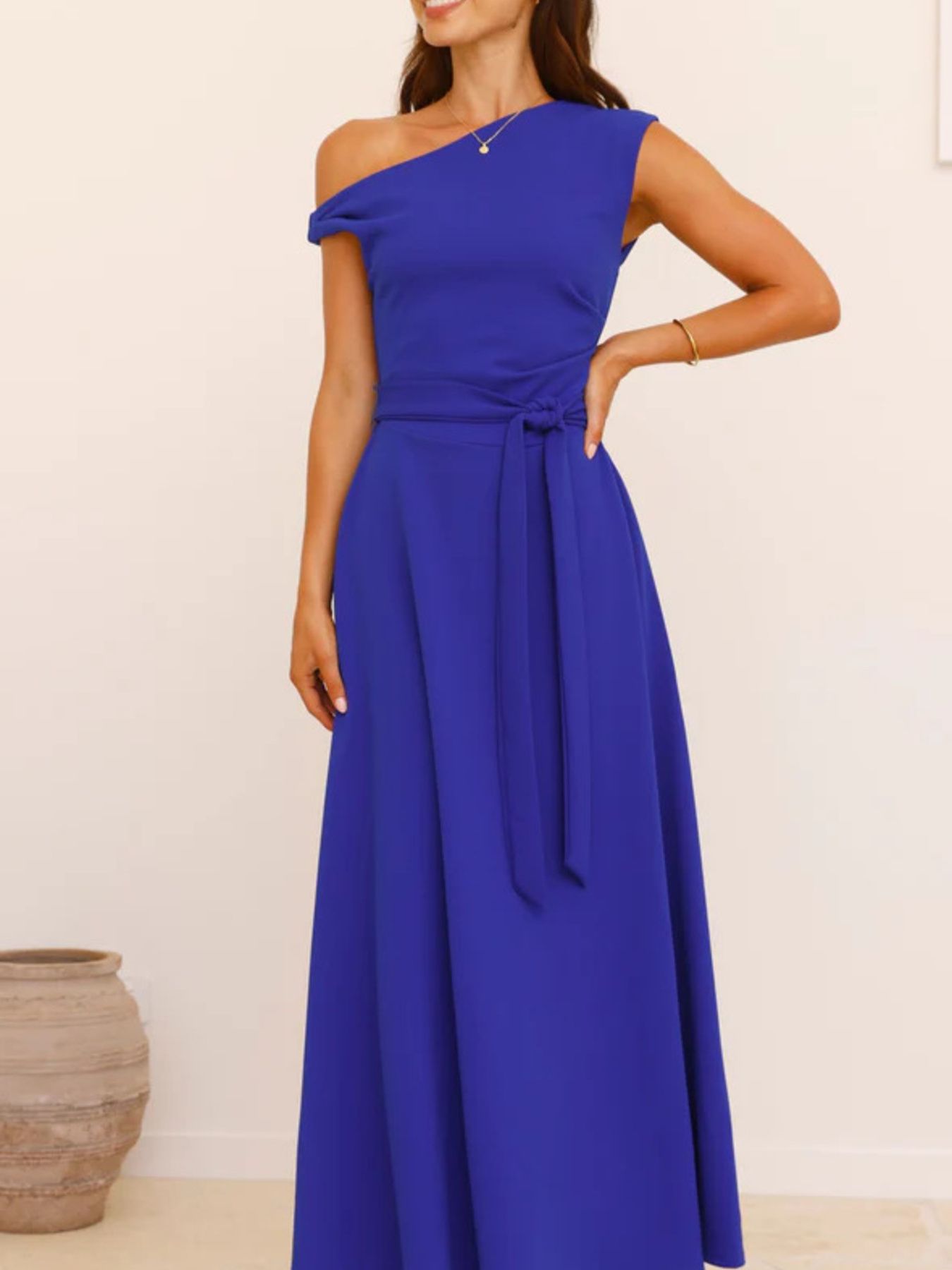 Mariangela - Maxi Dress Monospalla Laccio Vita Donna Elegante