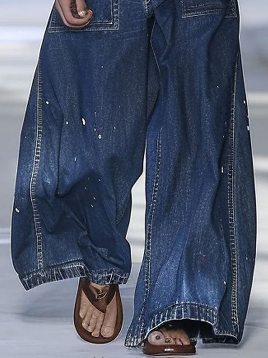 Tiziana - Jeans Donna Casual Loose con Tasche Multiple