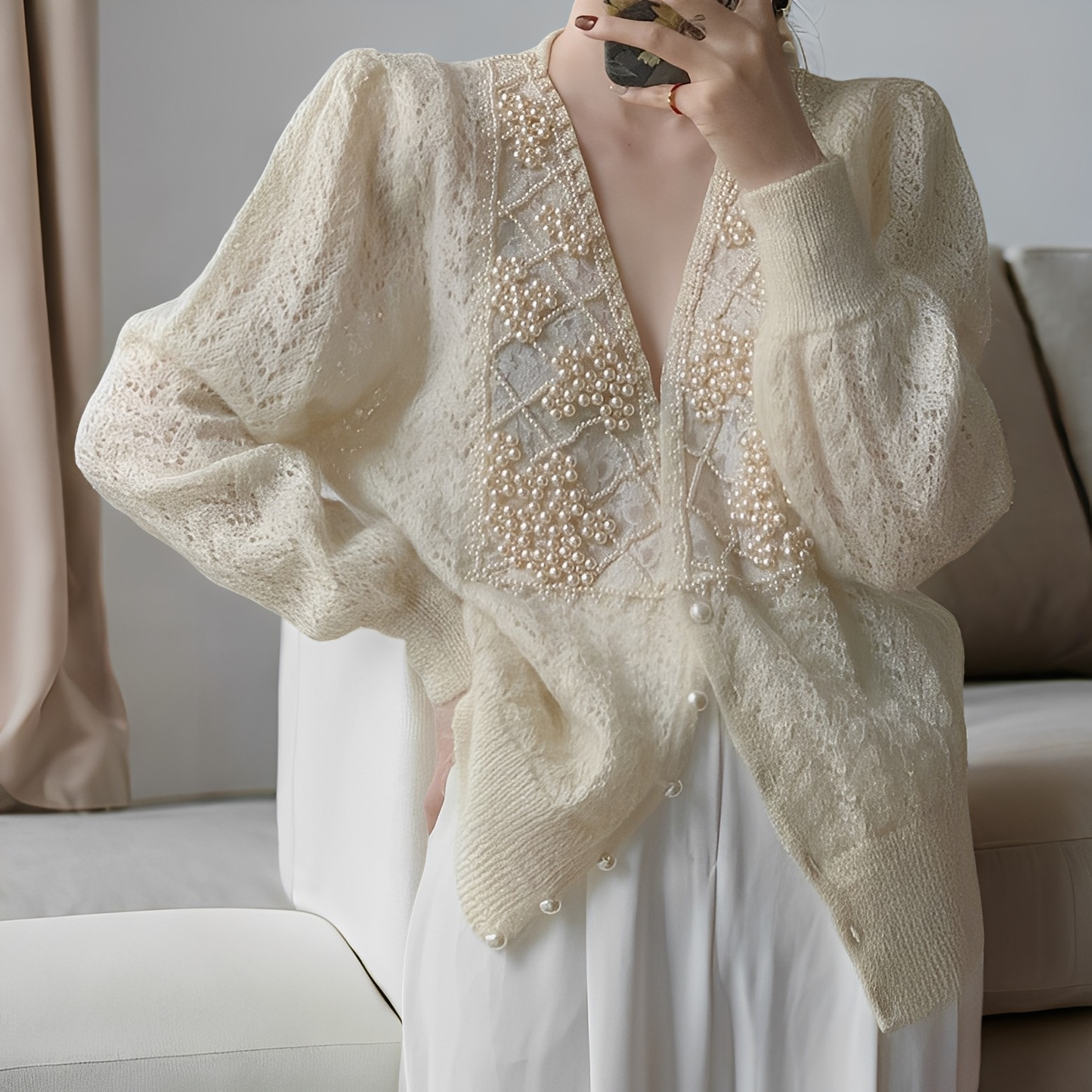 Flaviana - Maglione elegante con bottoni di madreperla