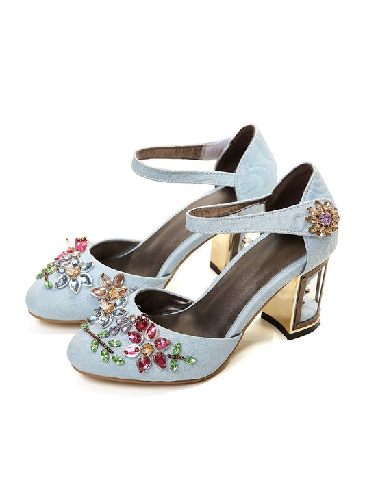 Dalila – Pump Mary Jane Luxury con Cristalli e Ricamo Floreale