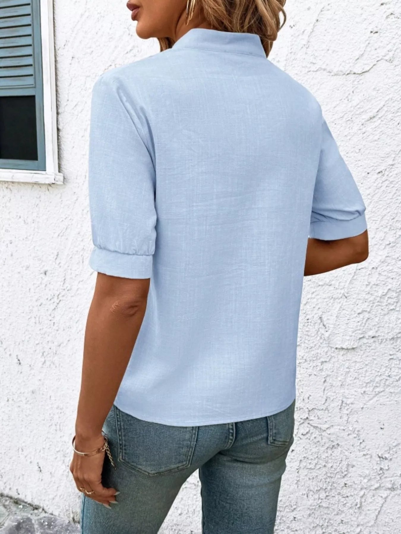 Kostanza - Blusa Donna Ricamata Scollo Manica Corta Chic