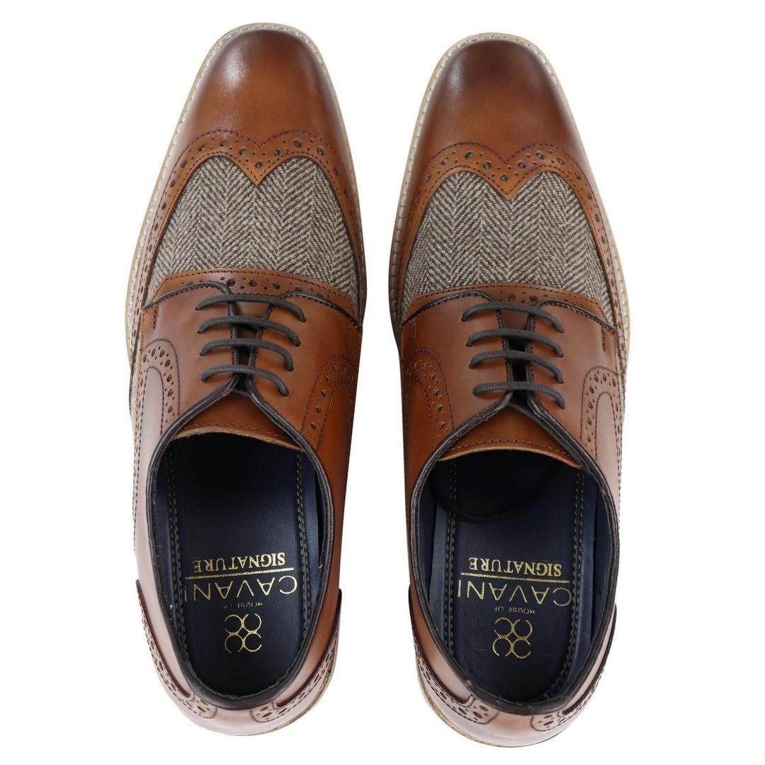 Leandro – Brogue Uomo in Pelle e Tweed Stile Gatsby Peaky Blinders