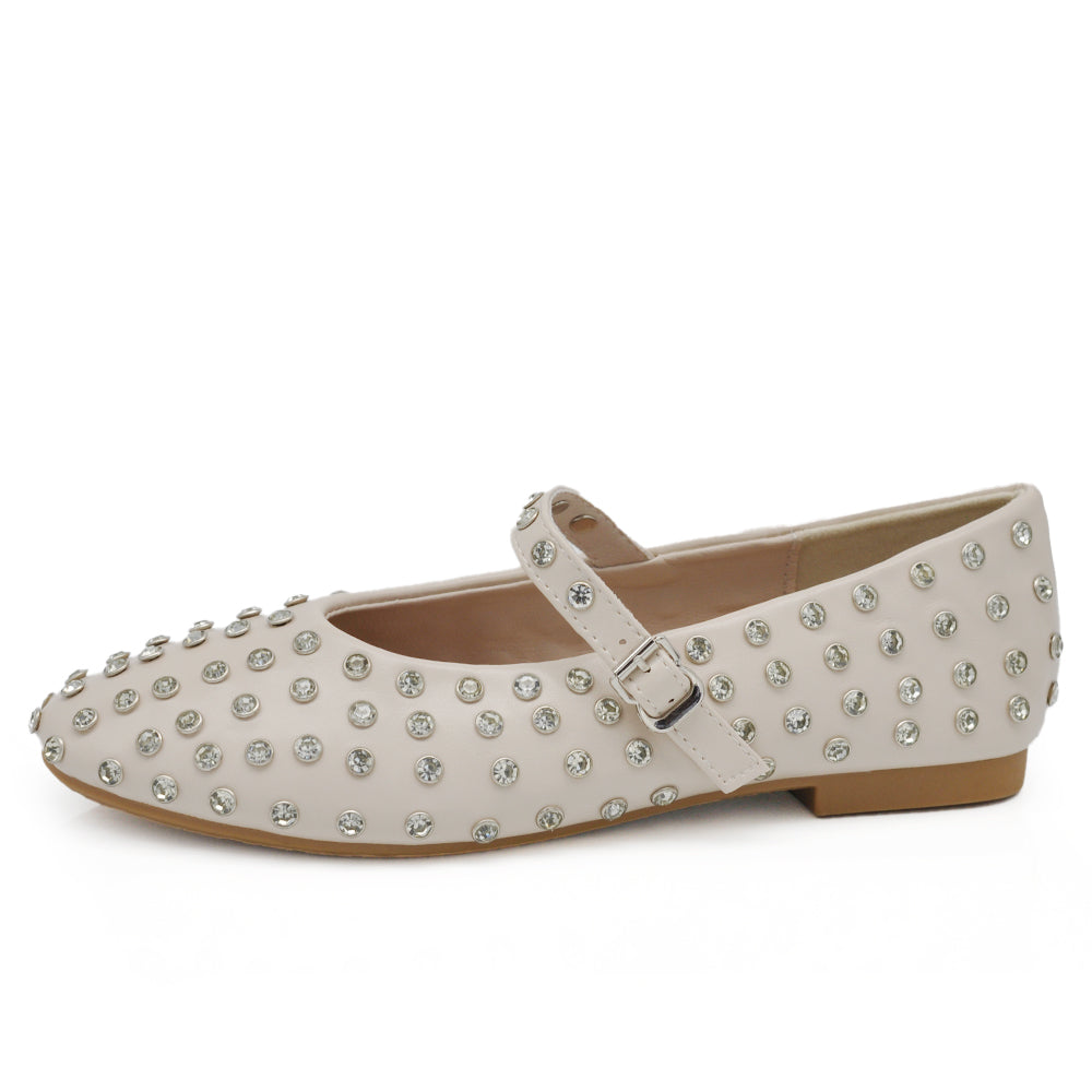 Tiziana – Sandali ballerine donna borchie strass cinturino