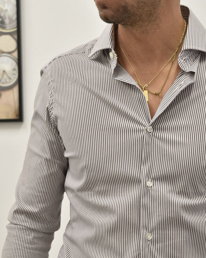 Ireneo - Camicia a Righe Marrone Uomo Contemporanea