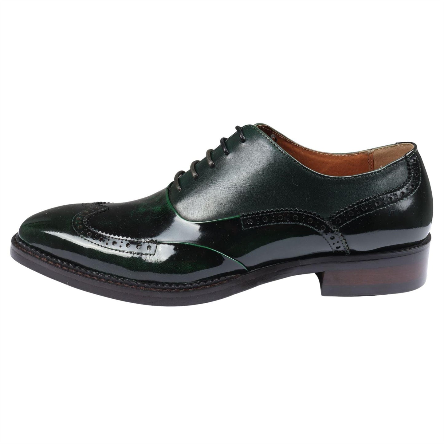 Filippo – Scarpe Uomo Verde Vernice con Lacci e Dettagli Brogue