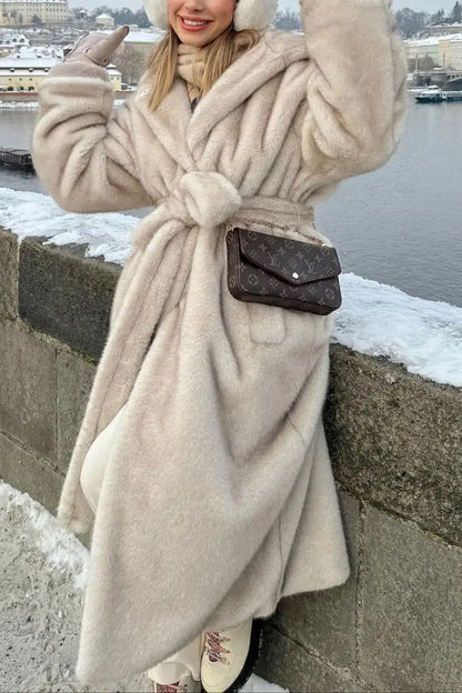 Flavia - Cappotto lungo in shearling con cintura, calore e raffinatezza in un unico capo