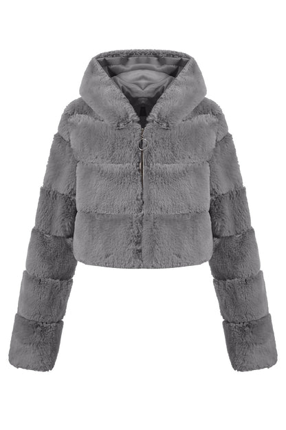 Cecilia - Cappotto Corto Nero Soffice con Zip Elegante