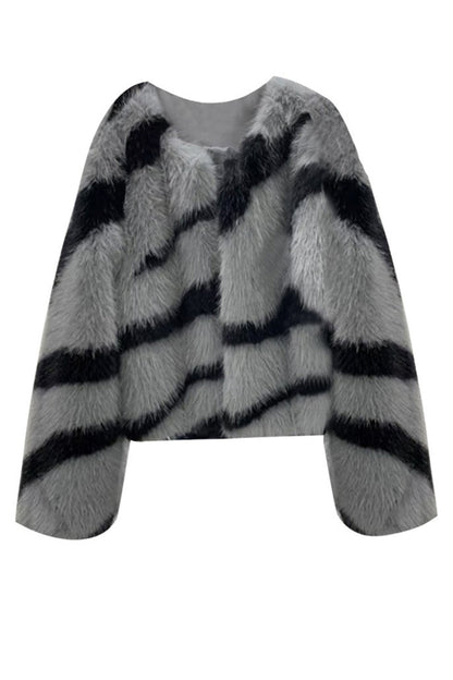 Federica - Cappotto corto in ecopelliccia con maniche lunghe, elegante e confortevole