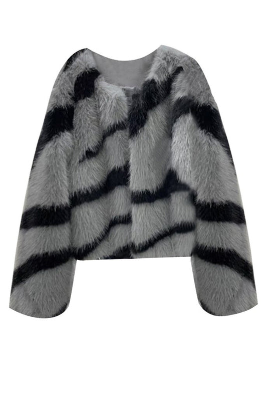 Federica - Cappotto corto in ecopelliccia con maniche lunghe, elegante e confortevole
