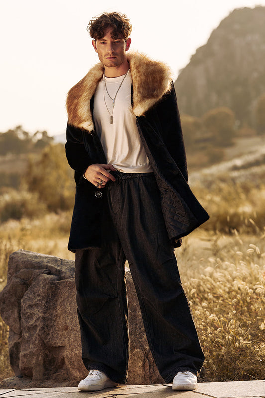 Raffaele – Cappotto Lungo Nero Con Elegante Collo A Scialle