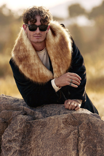 Raffaele – Cappotto Lungo Nero Con Elegante Collo A Scialle