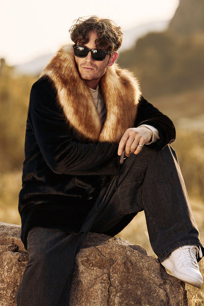 Raffaele – Cappotto Lungo Nero Con Elegante Collo A Scialle