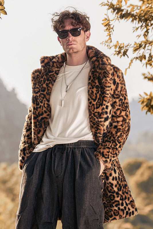 Roberto – Cappotto Invernale Di Media Lunghezza Con Risvolto Leopardato