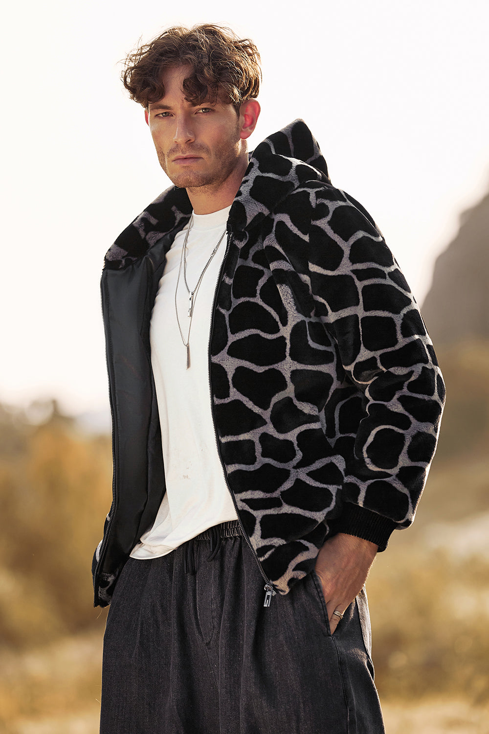 Ruggero – Felpa Leopardata Con Cappuccio E Zip Per Uomo