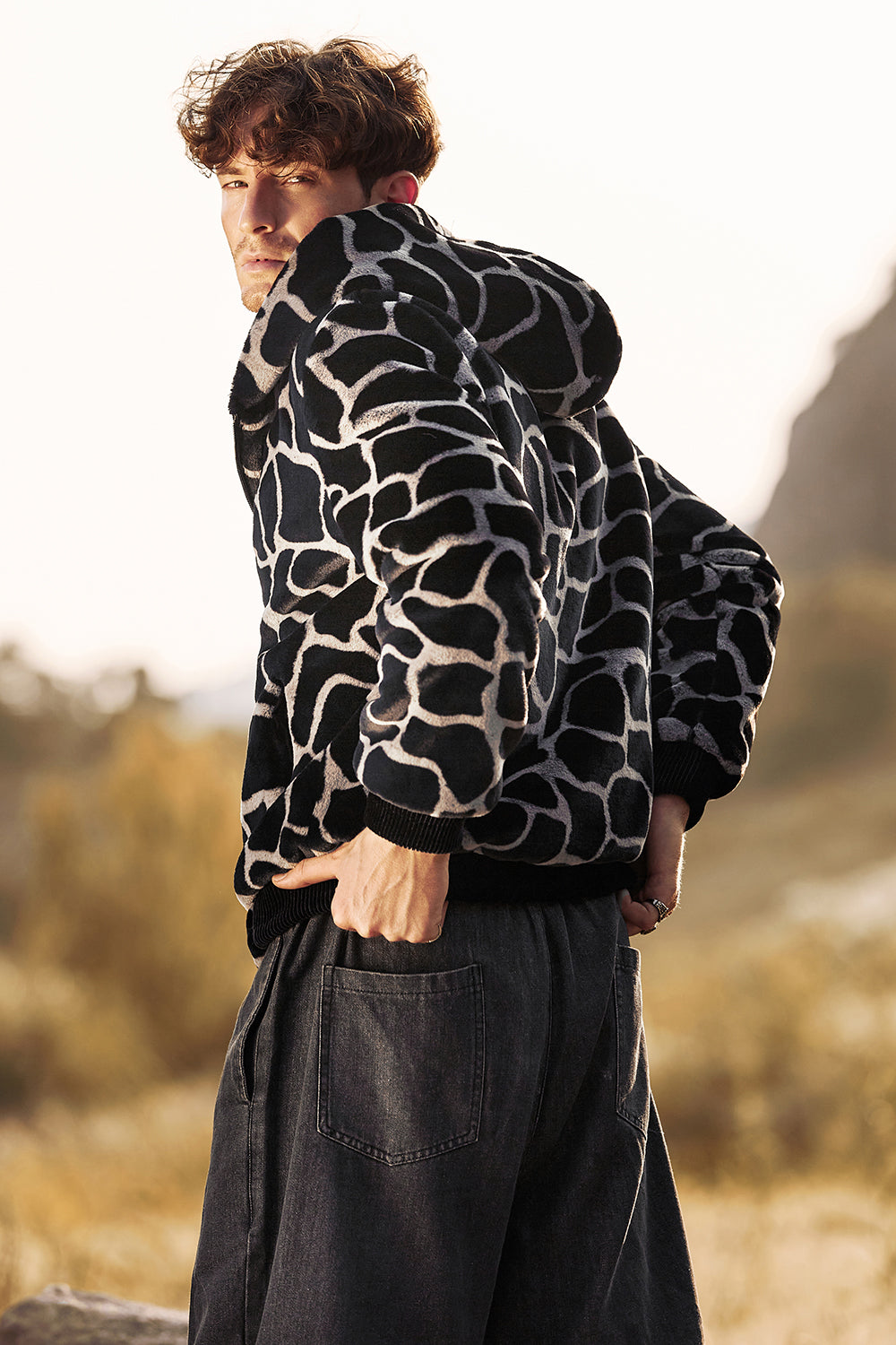 Ruggero – Felpa Leopardata Con Cappuccio E Zip Per Uomo