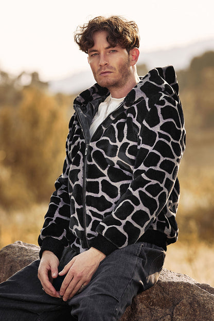 Ruggero – Felpa Leopardata Con Cappuccio E Zip Per Uomo