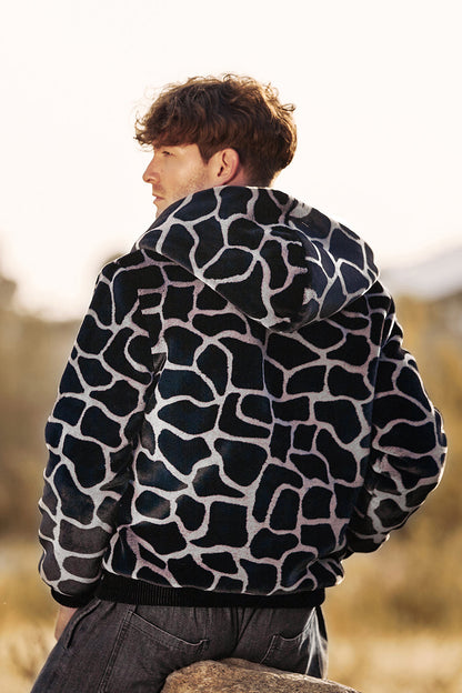 Ruggero – Felpa Leopardata Con Cappuccio E Zip Per Uomo