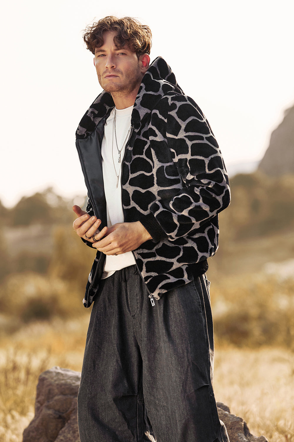 Ruggero – Felpa Leopardata Con Cappuccio E Zip Per Uomo