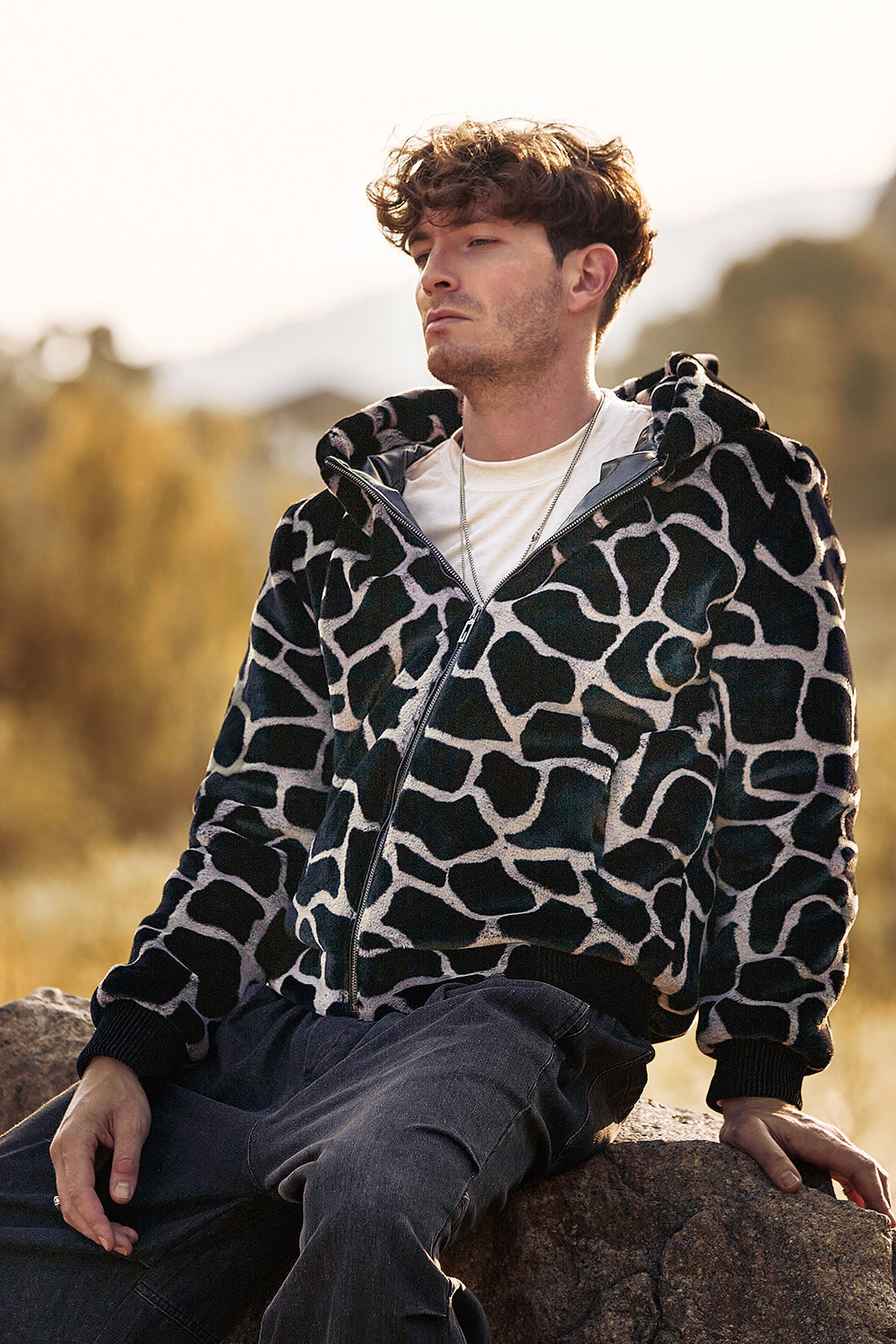 Ruggero – Felpa Leopardata Con Cappuccio E Zip Per Uomo