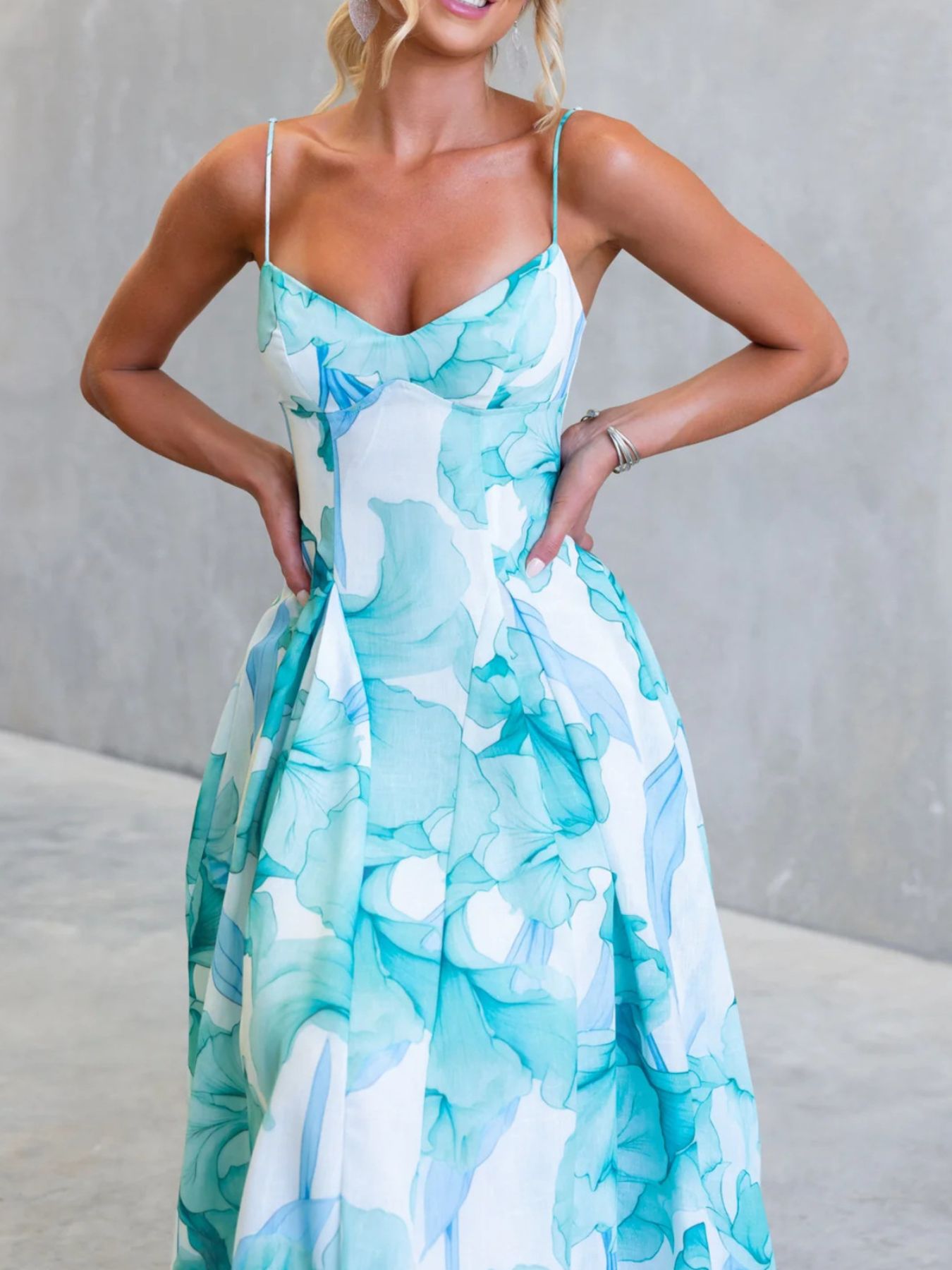 Milena - Abito Midi Stampa Floreale Spalline Sottili Donna