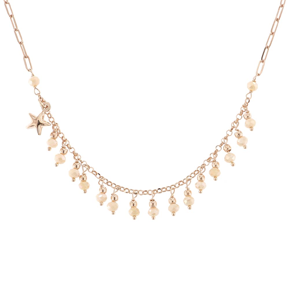 Londina - Collana Argento Rosa Pietre Beige Stellina Donna