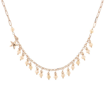 Londina - Collana Argento Rosa Pietre Beige Stellina Donna