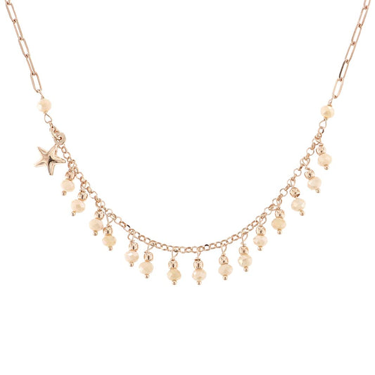 Londina - Collana Argento Rosa Pietre Beige Stellina Donna