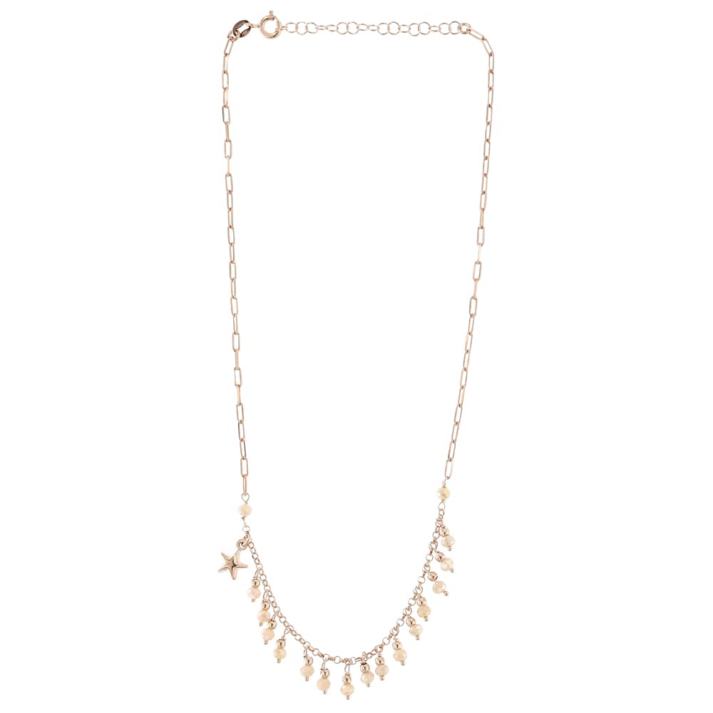 Londina - Collana Argento Rosa Pietre Beige Stellina Donna