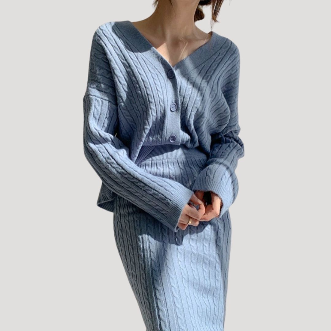 Primavera – Set maglieria donna gonna midi cardigan