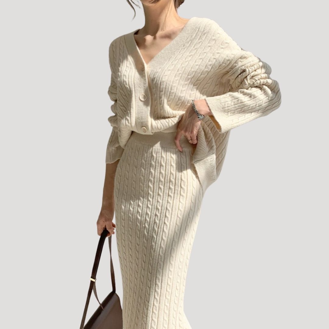 Primavera – Set maglieria donna gonna midi cardigan