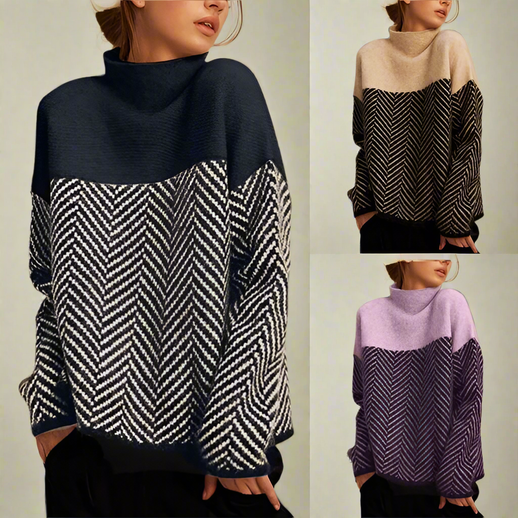 Valentina – Maglione Collo Alto con Motivo a Zigzag