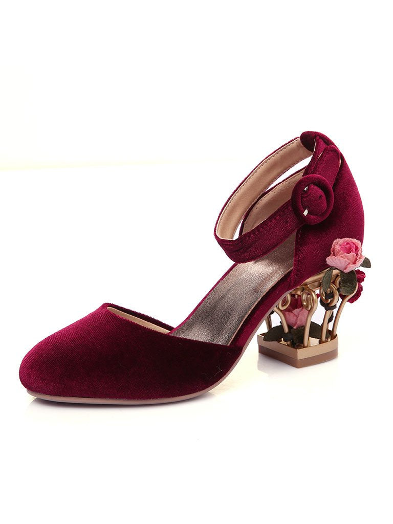 Lucia – Scarpe Luxury in Velluto con Tacco Floreale Traforato Oro