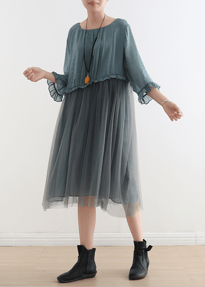 Serena - Vestito lungo estivo in chiffon azzurro donna