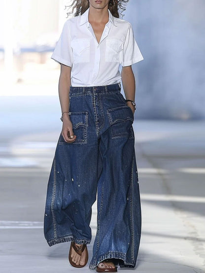 Tiziana - Jeans Donna Casual Loose con Tasche Multiple