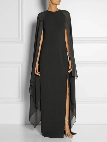 Marzisa – Abito Maxi Elegante con Spacco alla Coscia e Maniche a Mantella