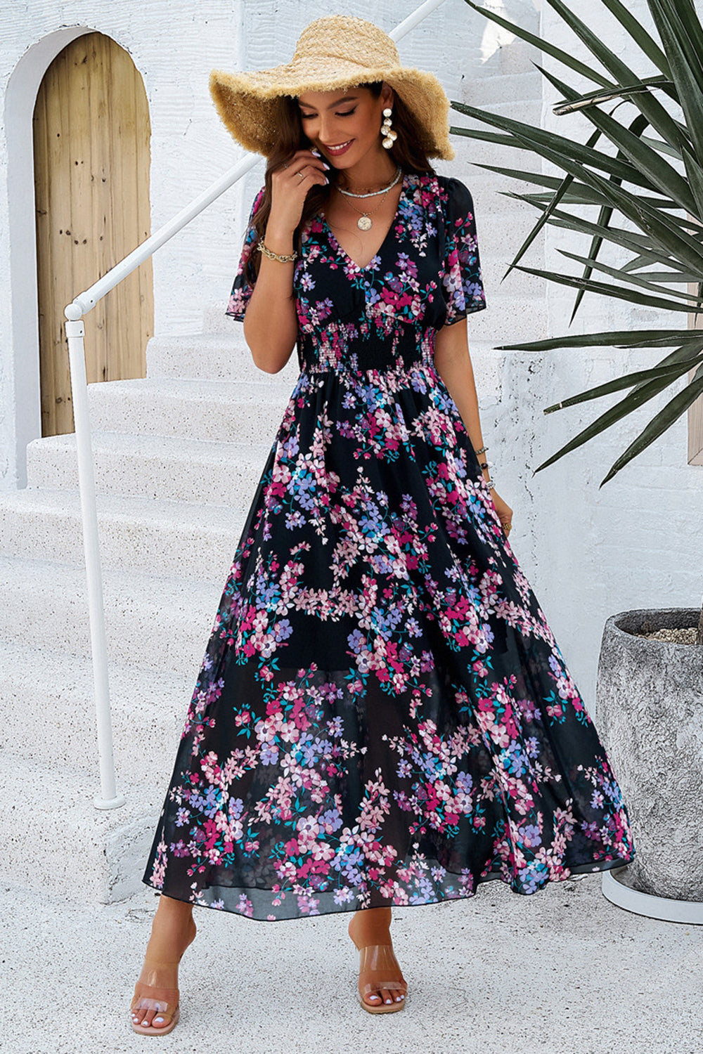 Juna – Abito Lungo A Corolla Con Stampa Floreale Dallo Stile Fresco
