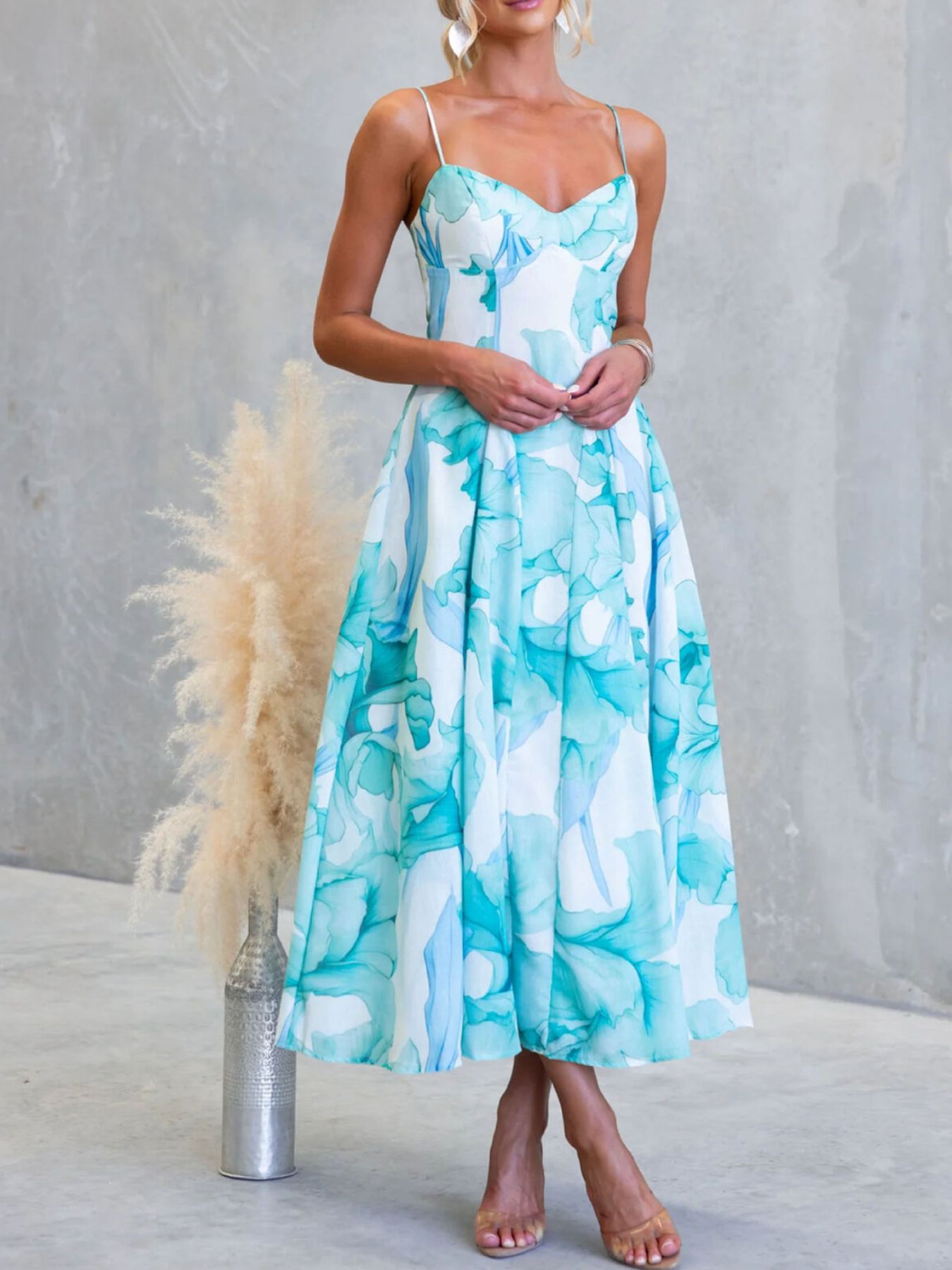 Milena - Abito Midi Stampa Floreale Spalline Sottili Donna