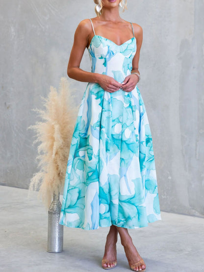 Milena - Abito Midi Stampa Floreale Spalline Sottili Donna