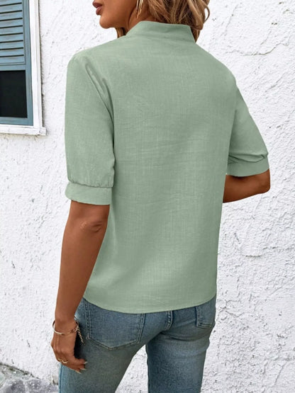 Kostanza - Blusa Donna Ricamata Scollo Manica Corta Chic