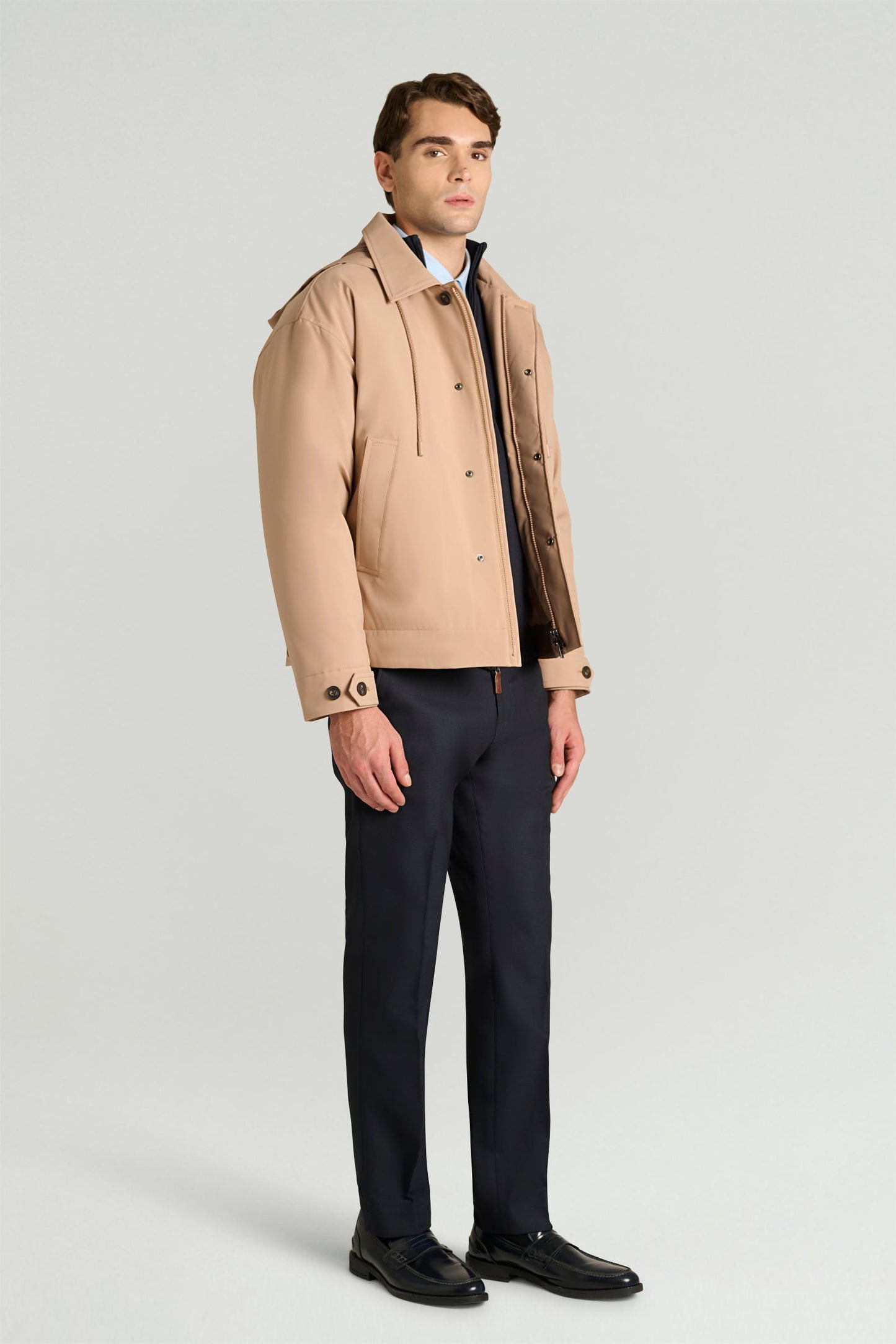 Kieran - Trench Corto Uomo Beige Elegante Moderno