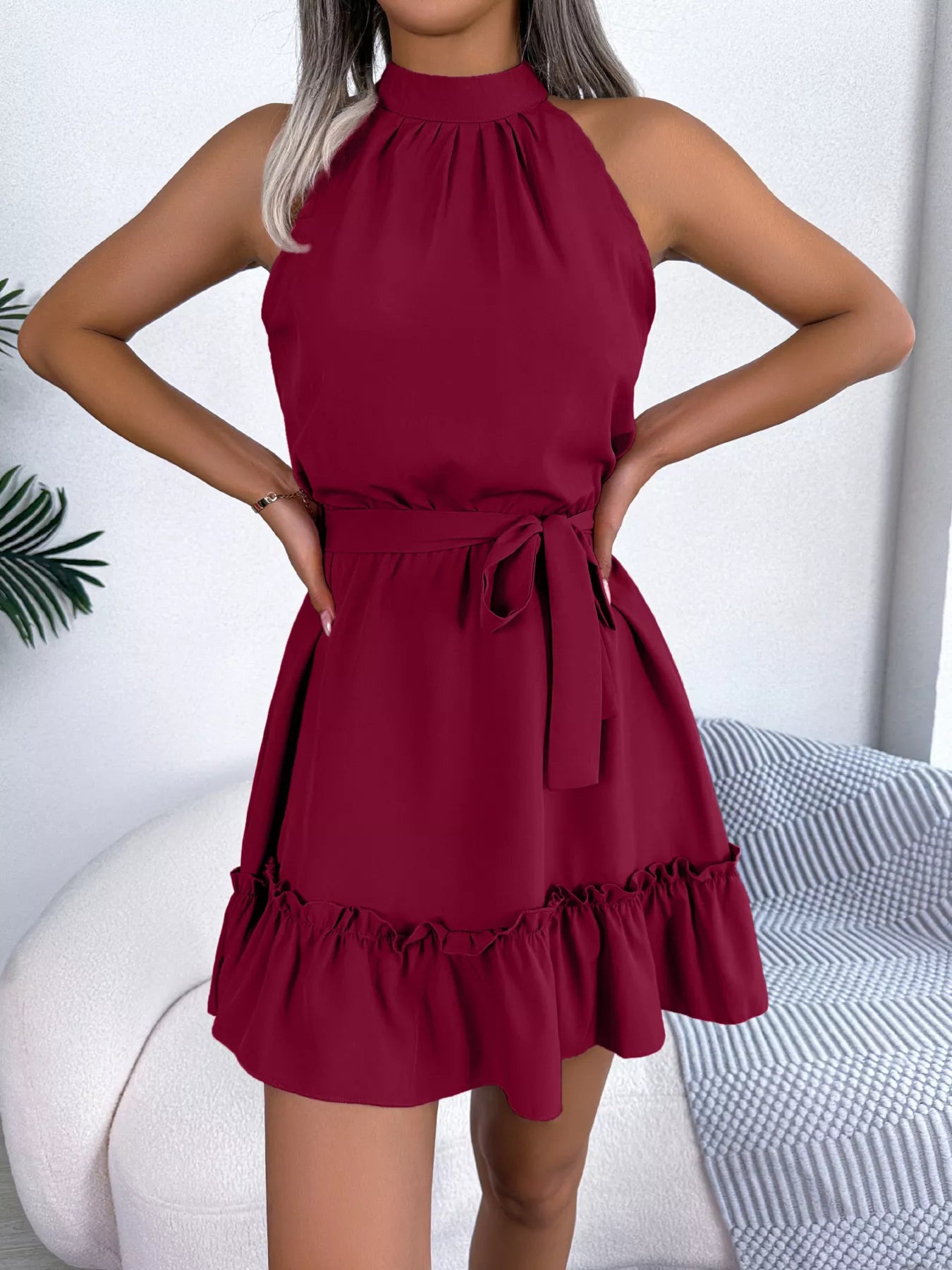 Lucrezia - Abito A-Line Collo Halter Orlo Volant Donna