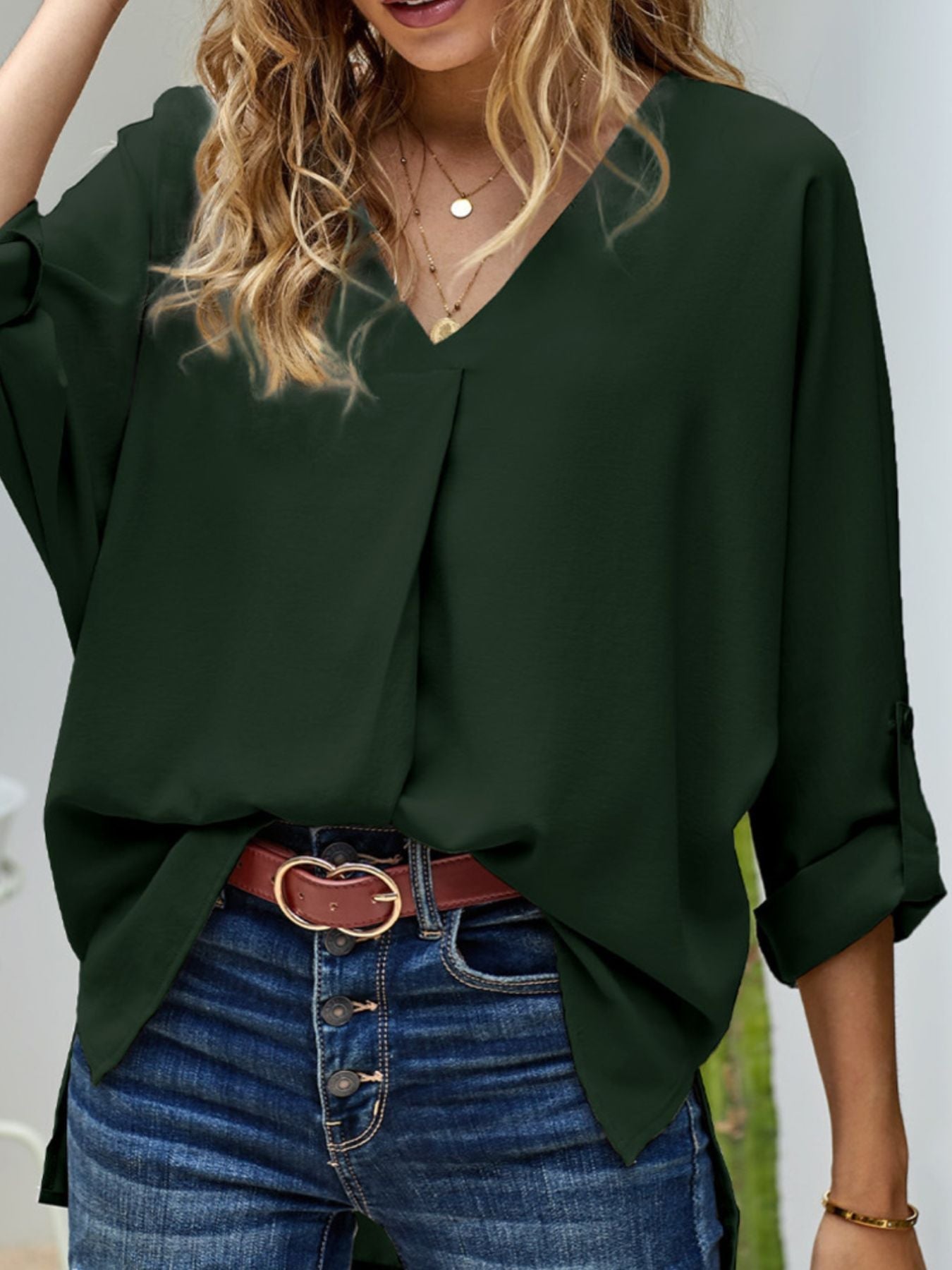 Letizia - Blusa Elegante Scollo V Maniche Lunghe Donna