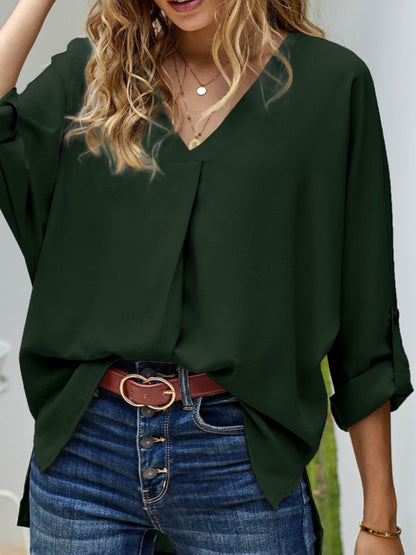 Letizia - Blusa Elegante Scollo V Maniche Lunghe Donna