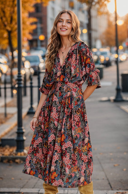 Adriana - Abito Midi Floreale Donna Elegante