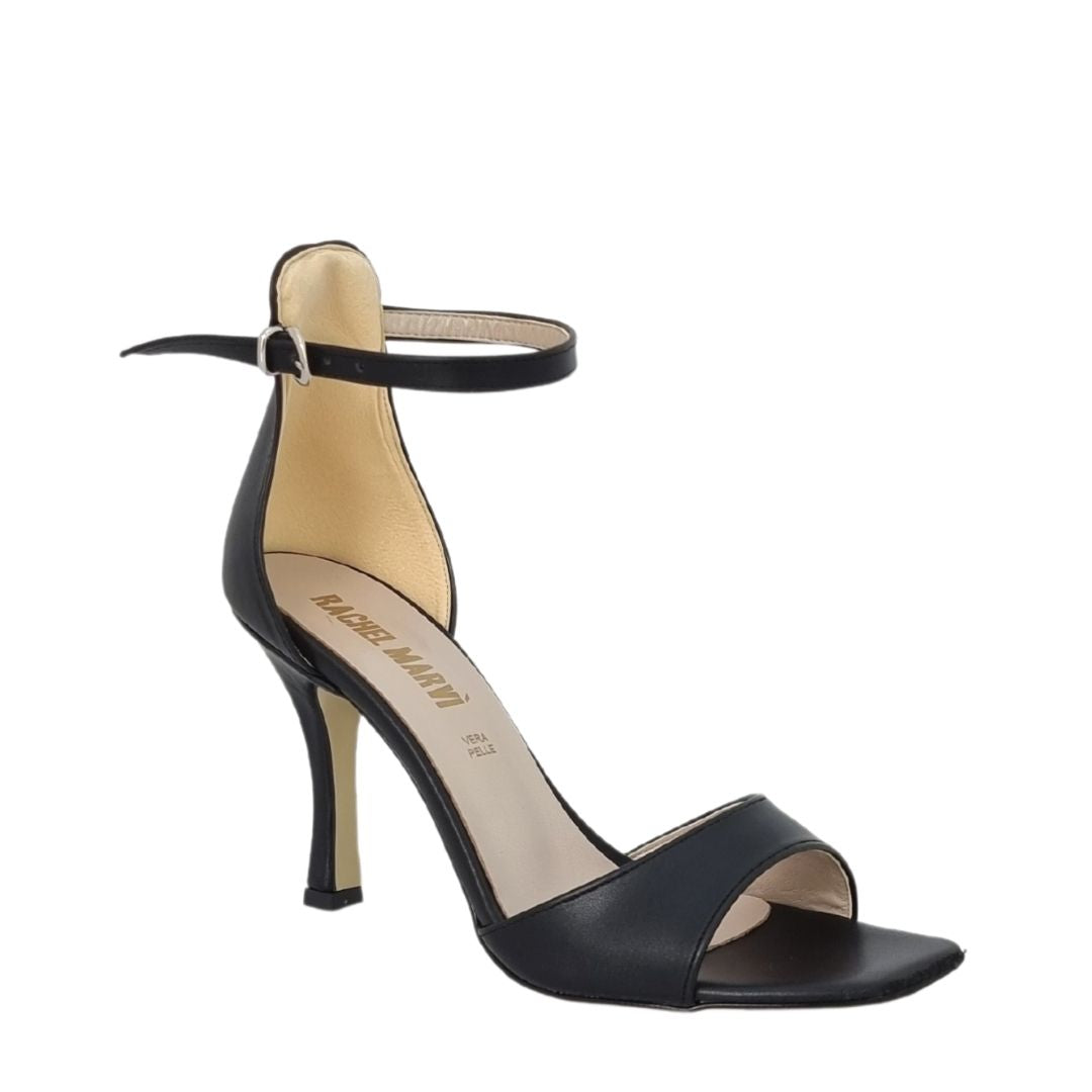 Rexina - Sandali Donna Neri Tacco Alto Forma Quadrata Eleganti