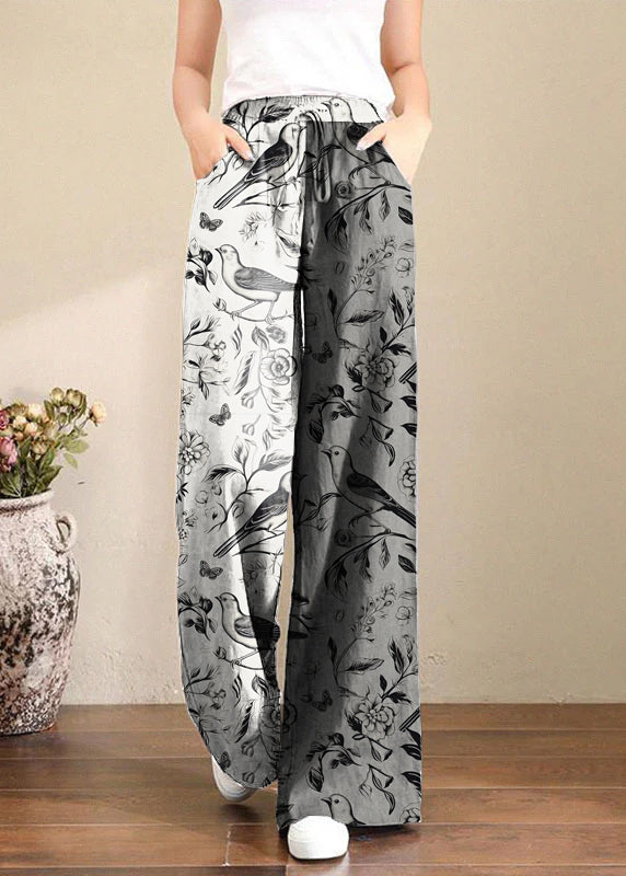 Emma - Pantaloni Ampi Grigi Vita Elastico Estate