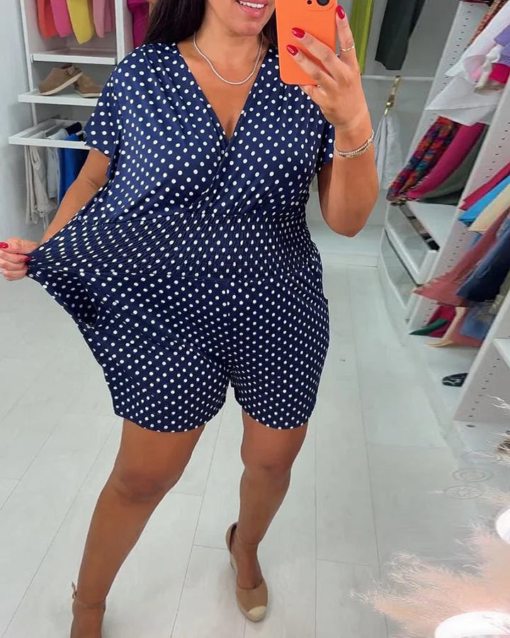 Kassia - Tuta Donna Casual Maniche Corte Fantasia Pois